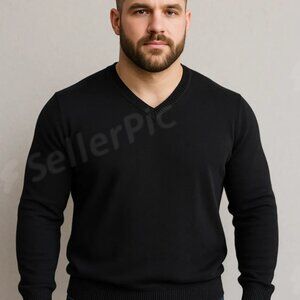 Lands' End Black V-Neck Cashmere Blend Sweater - Size L (42-44)